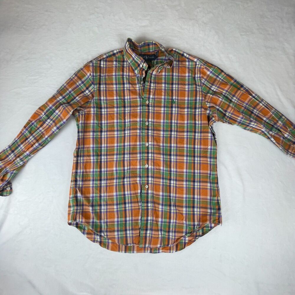 Ralph Lauren Button‎ Up Shirt Mens Large Orange Plaid Long Sleeve Classic Fit